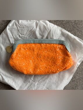 Deux Lux Sequin Orange Clutch w Denim Trim